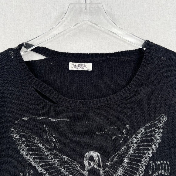 LAUREN MOSHI Sweater Womens XS Black Wild Spirit Safety Pin Printed Long Sleeve - Picture 4 of 14